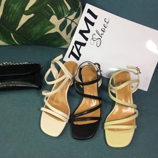 Sandal nữ gót cao 5CM quai trơn màu trắng CG0041