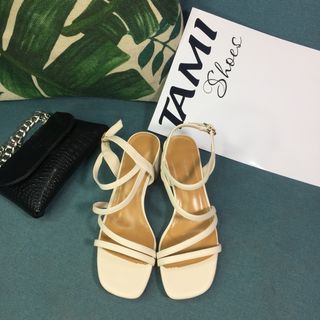 Sandal nữ gót cao 5CM quai trơn màu trắng CG0041 giá sỉ