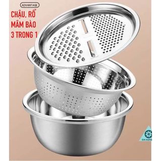 [HCM] Bộ Bào Rau Củ Kèm Thau Rổ Inox Đa Năng