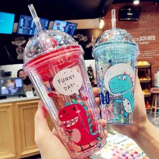 Ly Đựng Nước Pha Le 2 Lớp Cách Nhiệt 450ml Kèm Ống Hút