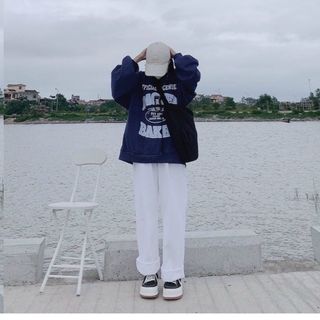 Áo sweater tay phồng logo in packer baker form dưới 70kg