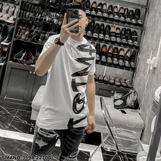 ÁO THUN NAM, ÁO THUN CỔ TRÒN IN CHỮ TRẮNG ĐEN VẢI COTTON