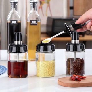 SET 3 HŨ THUỶ TINH ĐỰNG GIA VỊ NHÀ BẾP KÈM MUỖNG MÚC MẪU MỚI- GIÚP CĂN BẾP TRỞ NÊN ĐỒNG NHẤT SANG HƠN