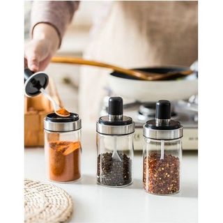 SET 3 HŨ THUỶ TINH ĐỰNG GIA VỊ NHÀ BẾP KÈM MUỖNG MÚC MẪU MỚI- GIÚP CĂN BẾP TRỞ NÊN ĐỒNG NHẤT SANG HƠN