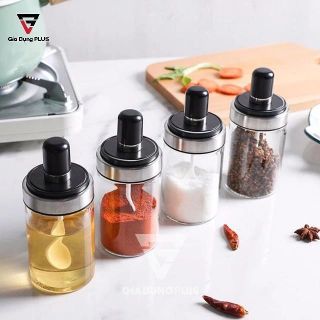 SET 3 HŨ THUỶ TINH ĐỰNG GIA VỊ NHÀ BẾP KÈM MUỖNG MÚC MẪU MỚI- GIÚP CĂN BẾP TRỞ NÊN ĐỒNG NHẤT SANG HƠN