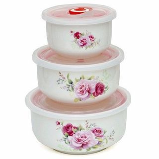 Bộ 3 bát sứ có nắp hút chân không cao cấp hoa văn siêu đẹp