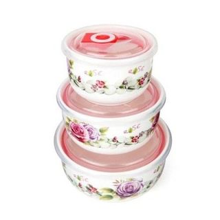 Bộ 3 bát sứ có nắp hút chân không cao cấp hoa văn siêu đẹp