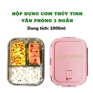 Hộp Cơm Thủy Tinh 1000ml Văn Phòng 3 Ngăn
