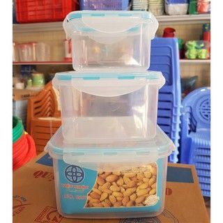 Bộ 3 hộp vuông đựng thực phẩm Việt Nhật - đồ dùng nhà bếp tiện lợi
