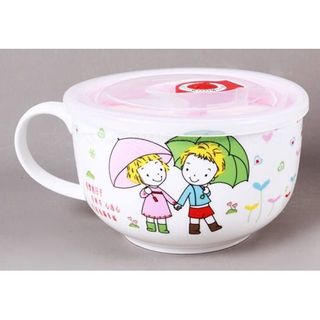 [HCM] Ca Mì Sứ Có Quai Cầm Kèm Nắp Đậy Chân Không In Hình Ngẫu Nhiên