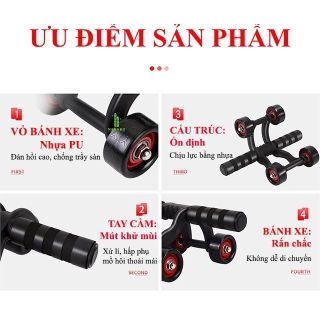 Con Lăn Tập Cơ Bụng 4 Bánh (AB Roller And Push Up Bar) Tặng Kèm Thảm Lót Gối