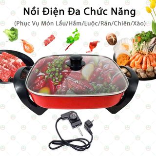 [Bền Bỉ] Nồi Lẩu Điện Đa Năng - Hình Vuông Cỡ Lớn 5 Lít Đường Kính 32cm, Chiên Xào Hầm Luộc Rán - Chống Dính