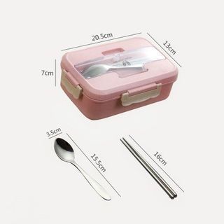 Hộp Đựng Cơm Lúa Mạch 3 Ngăn Mới ( Tặng kèm đũa + thìa inox ) Giao Màu Ngẫu Nhiên