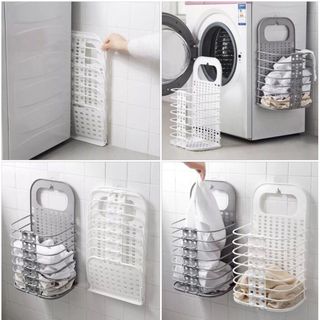 Giỏ Đựng Đồ Treo Tường Gấp Gọn Thông Minh Tặng Kèm Miếng Dán