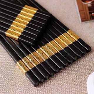 Bộ 10 Đôi Đũa Mạ Vàng, Đũa Hợp Kim Chống Mốc