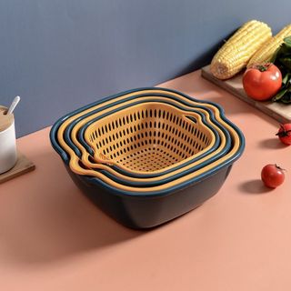 Bộ Thau Rổ 6 Món Kèm Chậu Chất Liệu Nhựa Cao Cấp, Đựng Đồ Đa Năng