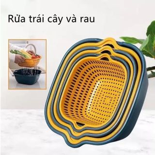 Bộ Thau Rổ 6 Món Kèm Chậu Chất Liệu Nhựa Cao Cấp, Đựng Đồ Đa Năng