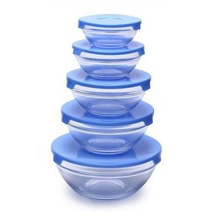Bộ 5 Thố Thủy Tinh Nắp Nhựa Cao Cấp