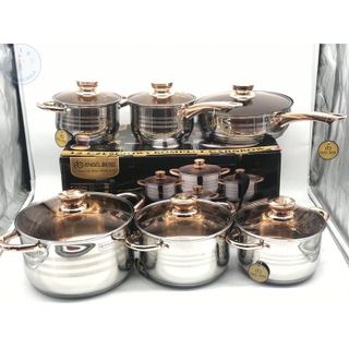 [ Xịn Xò ] Bộ Nồi Đức 5 Đáy Yimeitai 6 Món Nắp Hợp kim Vàng - dùng cho mọi loại bếp điện, bếp từ, bếp ga, bếp hồng ngoại