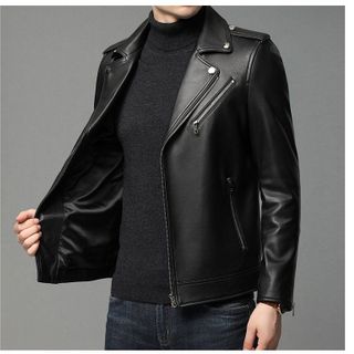 Áo khoác da nam cao cấp phối kéo kiểu cổ bẻ thanh lịch-Da08