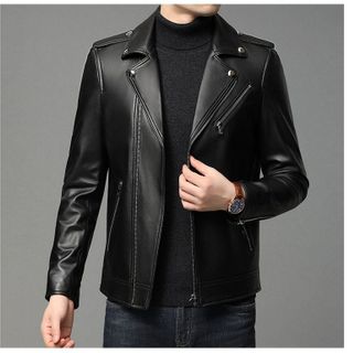 Áo khoác da nam cao cấp phối kéo kiểu cổ bẻ thanh lịch-Da08