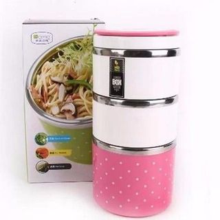 Hộp Đựng Cơm Inox 3 Tầng Chấm Bi ( được chọn màu ) - Giữ Nhiệt Từ 4 Đến 8 Tiếng