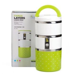 Hộp Đựng Cơm Inox 3 Tầng Chấm Bi ( được chọn màu ) - Giữ Nhiệt Từ 4 Đến 8 Tiếng