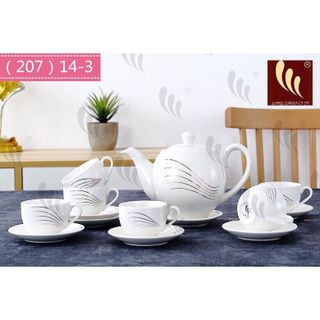 Bộ Tách Trà Vuông Gốm Sứ 1 Ấm + 6 Tách Kèm Dĩa Siêu Đẹp