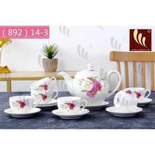 Bộ Tách Trà Vuông Gốm Sứ 1 Ấm + 6 Tách Kèm Dĩa Siêu Đẹp