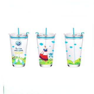 ( Số Lượng Có Hạn ) Ly Thuỷ Tinh Có Nắp Đậy Kèm Ống Hút Dutch Lady 500ml ( 1 Cái )