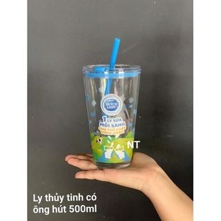 ( Số Lượng Có Hạn ) Ly Thuỷ Tinh Có Nắp Đậy Kèm Ống Hút Dutch Lady 500ml ( 1 Cái )