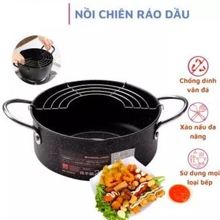[ Hàng Mới ] Nồi Chiên Chống Dính Vân Đá Có Khay Ráo Dầu Mỡ 20cm