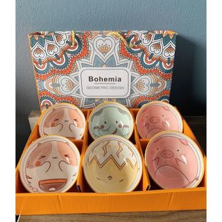 Bộ 6 Chén Bát Đũa Ăn Hình Thú Đẹp Dễ Thương Gốm Sứ Cao Cấp, Chén Ăn Cơm Xinh Xắn Kèm Hộp Đựng Bao Đẹp