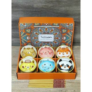 Bộ 6 Chén Bát Đũa Ăn Hình Thú Đẹp Dễ Thương Gốm Sứ Cao Cấp, Chén Ăn Cơm Xinh Xắn Kèm Hộp Đựng Bao Đẹp