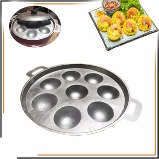 Khuôn làm bánh khọt chống dính 8 lỗ kèm nắp đậy, Chảo làm bánh khọt cao cấp