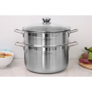 Bộ Nồi Xửng Hấp inox 430 Bếp Từ 1 Đáy Nắp Kính