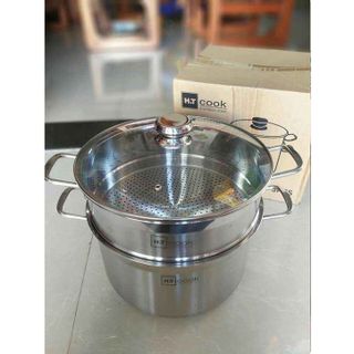 Bộ Nồi Xửng Hấp inox 430 Bếp Từ 1 Đáy Nắp Kính