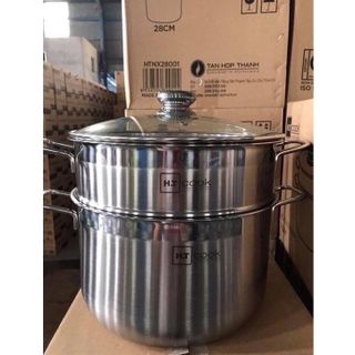 Bộ Nồi Xửng Hấp inox 430 Bếp Từ 1 Đáy Nắp Kính