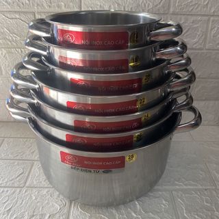 [HCM] Nồi Inox Thân Cao Dày Dặn Kèm Nắp Inox, Size từ16-18-20-22-24-26 cm