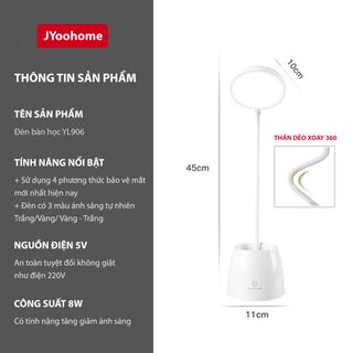 Đèn học để bàn bảo vệ mắt cảm ứng 3 màu ánh sáng hỗ trợ chống cận, có pin tích điện, Đèn bàn học LED đọc sách, làm việc - Mẫu SL906
