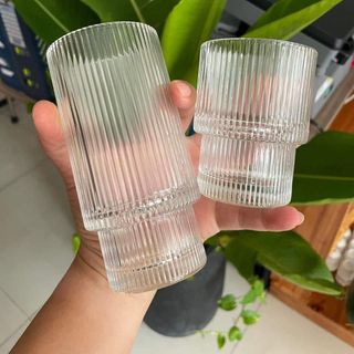 Bộ 6 Ly Thủy Tinh Sọc 2 Tầng Mẫu Mới 2022, Ly Thủy Tinh Dễ Thương, Cốc Thủy Tinh Chịu Nhiệt Dùng Uống Trà, Cafe, Sinh Tố, 350ml - Ladecor