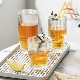 Bộ 6 Ly Thủy Tinh Sọc 2 Tầng Mẫu Mới 2022, Ly Thủy Tinh Dễ Thương, Cốc Thủy Tinh Chịu Nhiệt Dùng Uống Trà, Cafe, Sinh Tố, 350ml - Ladecor