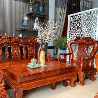 bàn ghế salon gỗ tự nhiên 6 món C14