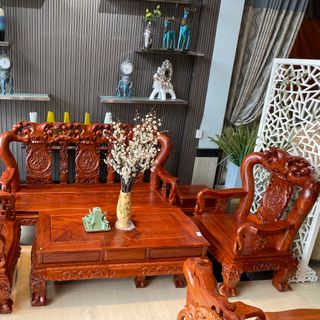 bàn ghế salon gỗ tự nhiên 6 món C14