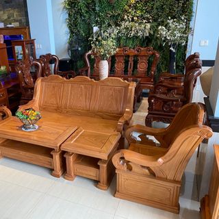 bàn ghế salon gỗ tự nhiên go do 5 món
