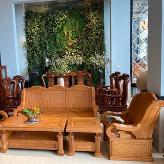 bàn ghế salon gỗ tự nhiên go do 5 món