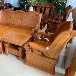 bàn ghế salon gỗ tự nhiên go do 5 món