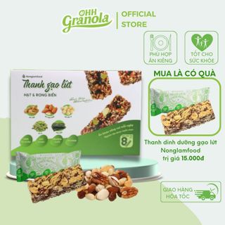 Nonglamfood Thanh Gạo lứt hạt Nông Lâm hộp 8 thanh 3 vị Chà Bông, Rong Biển, Trái Cây nhiều Dinh Dưỡng, Hỗ trợ Giảm Cân