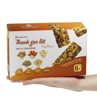 Nonglamfood Thanh Gạo lứt hạt Nông Lâm hộp 8 thanh 3 vị Chà Bông, Rong Biển, Trái Cây nhiều Dinh Dưỡng, Hỗ trợ Giảm Cân