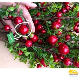 cành lựu trang trí tết quả nhỏ màu đỏ lá xanh cành lựa giả phú quý trang trí